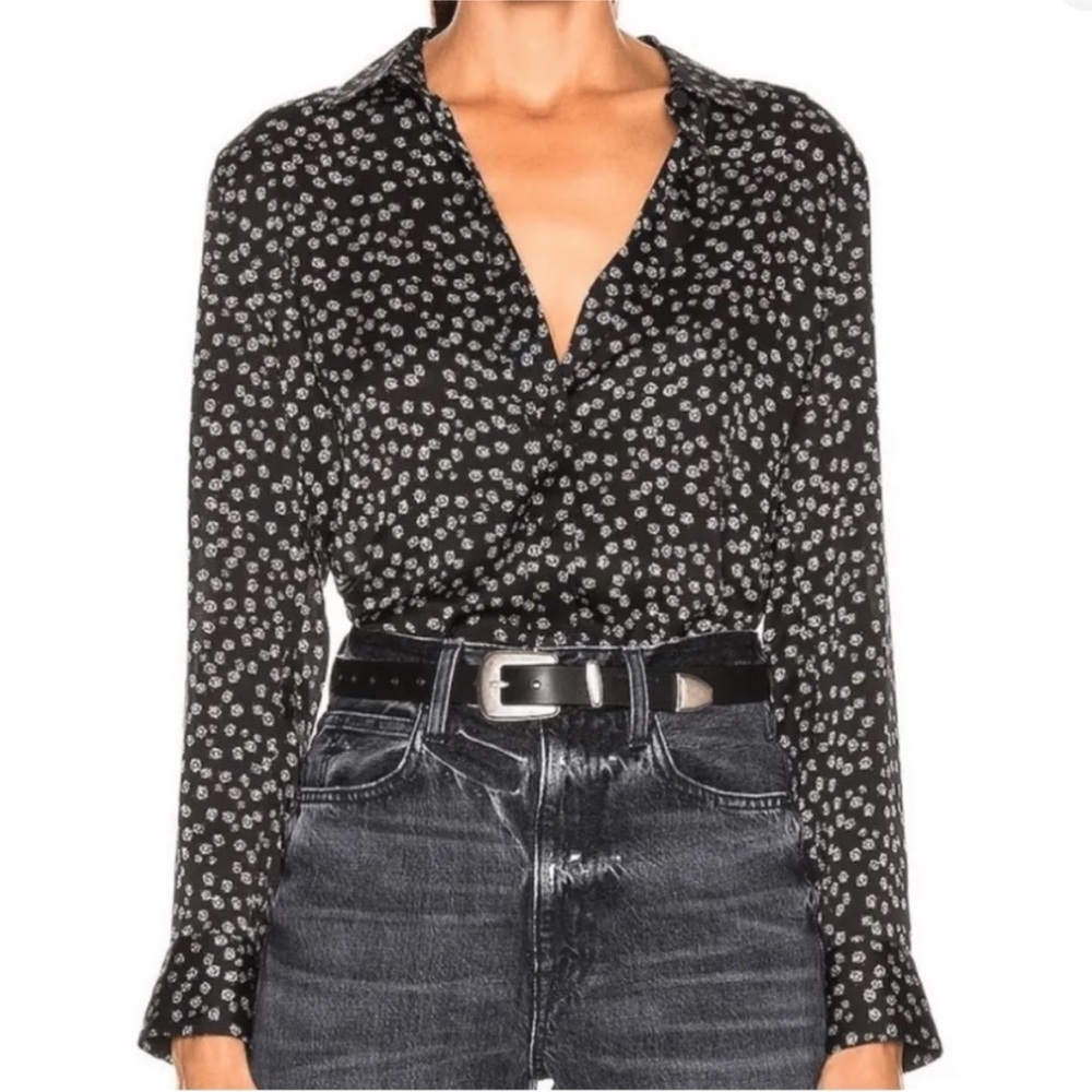 EQUIPMENT Leema Black White Daisy Ditzy Floral Reworked Button Blouse XXS